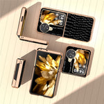 For Oppo Find N3 Flip 5G Case Crocodile Texture Genuine Cow Leather + PC Phone Cover