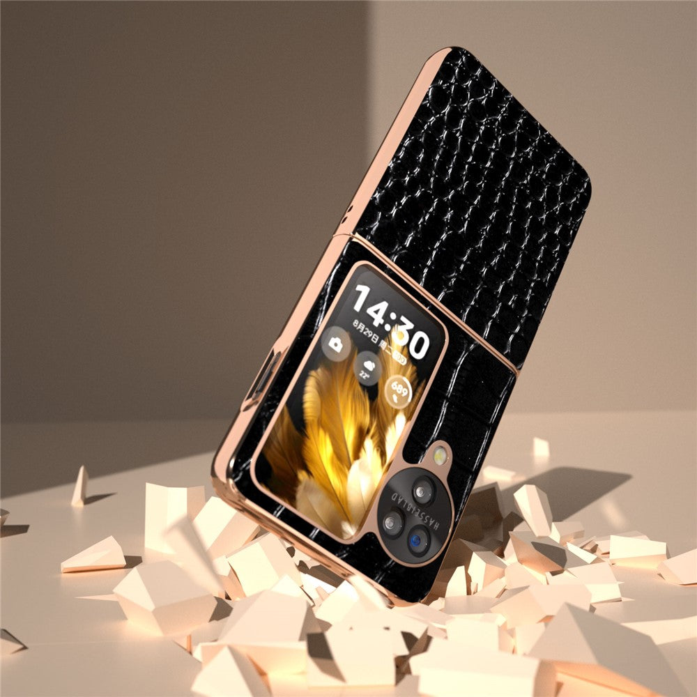 For Oppo Find N3 Flip 5G Case Crocodile Texture Genuine Cow Leather + PC Phone Cover