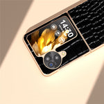 For Oppo Find N3 Flip 5G Case Crocodile Texture Genuine Cow Leather + PC Phone Cover