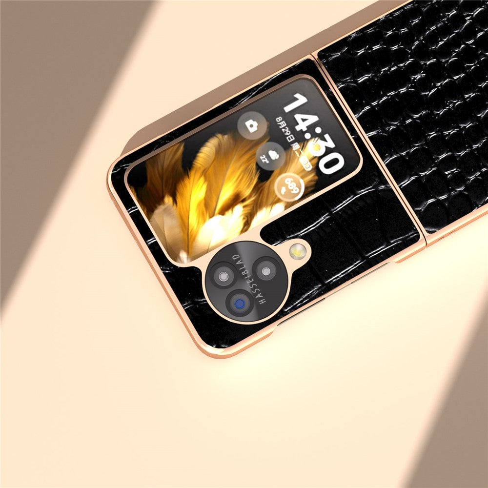 For Oppo Find N3 Flip 5G Case Crocodile Texture Genuine Cow Leather + PC Phone Cover