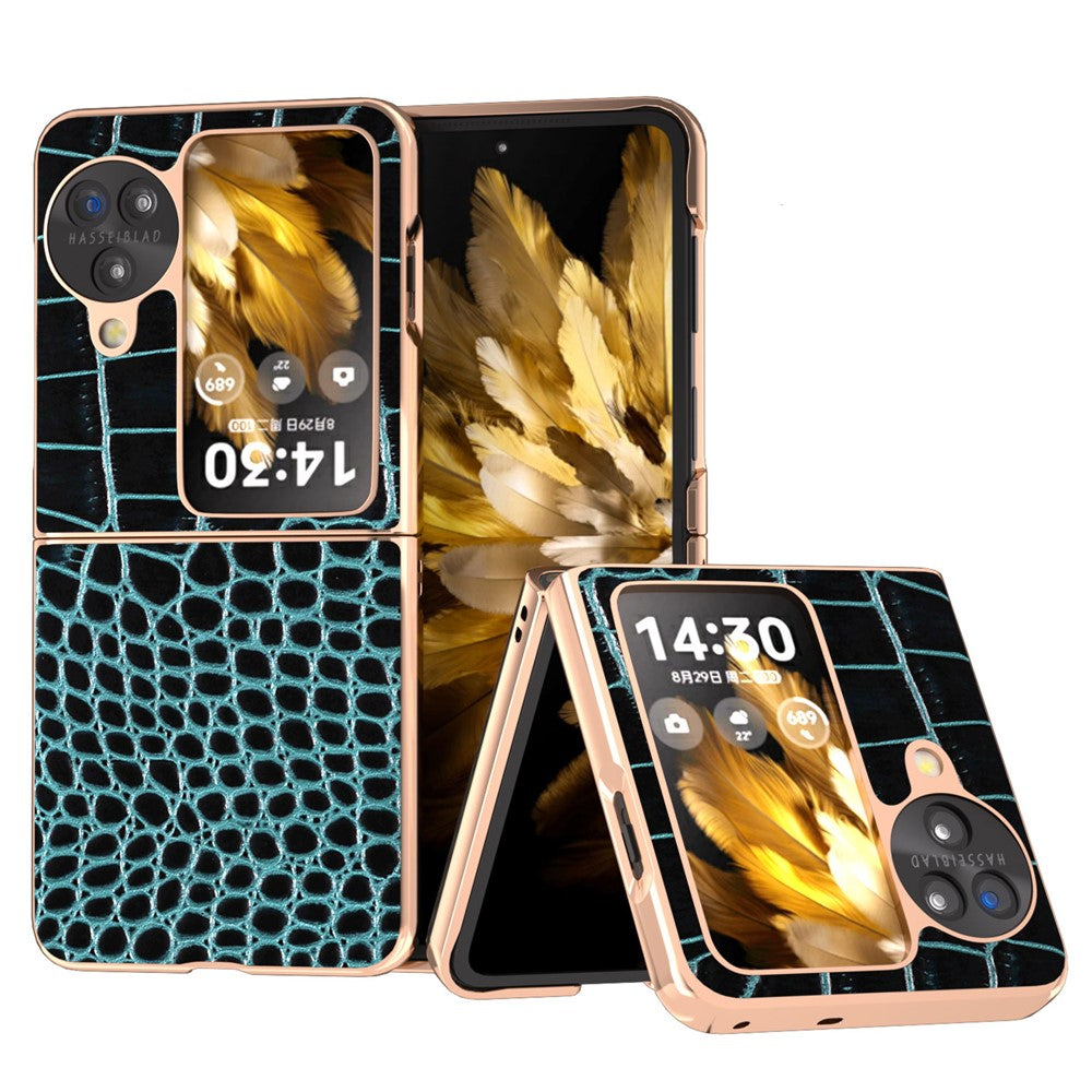 For Oppo Find N3 Flip 5G Case Crocodile Texture Genuine Cow Leather + PC Phone Cover