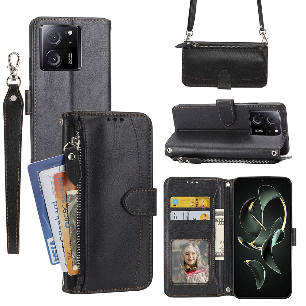For Xiaomi Redmi K60 Ultra / 13T / 13T Pro Case Shockproof Leather Wallet Phone Cover with Long and Short Straps
