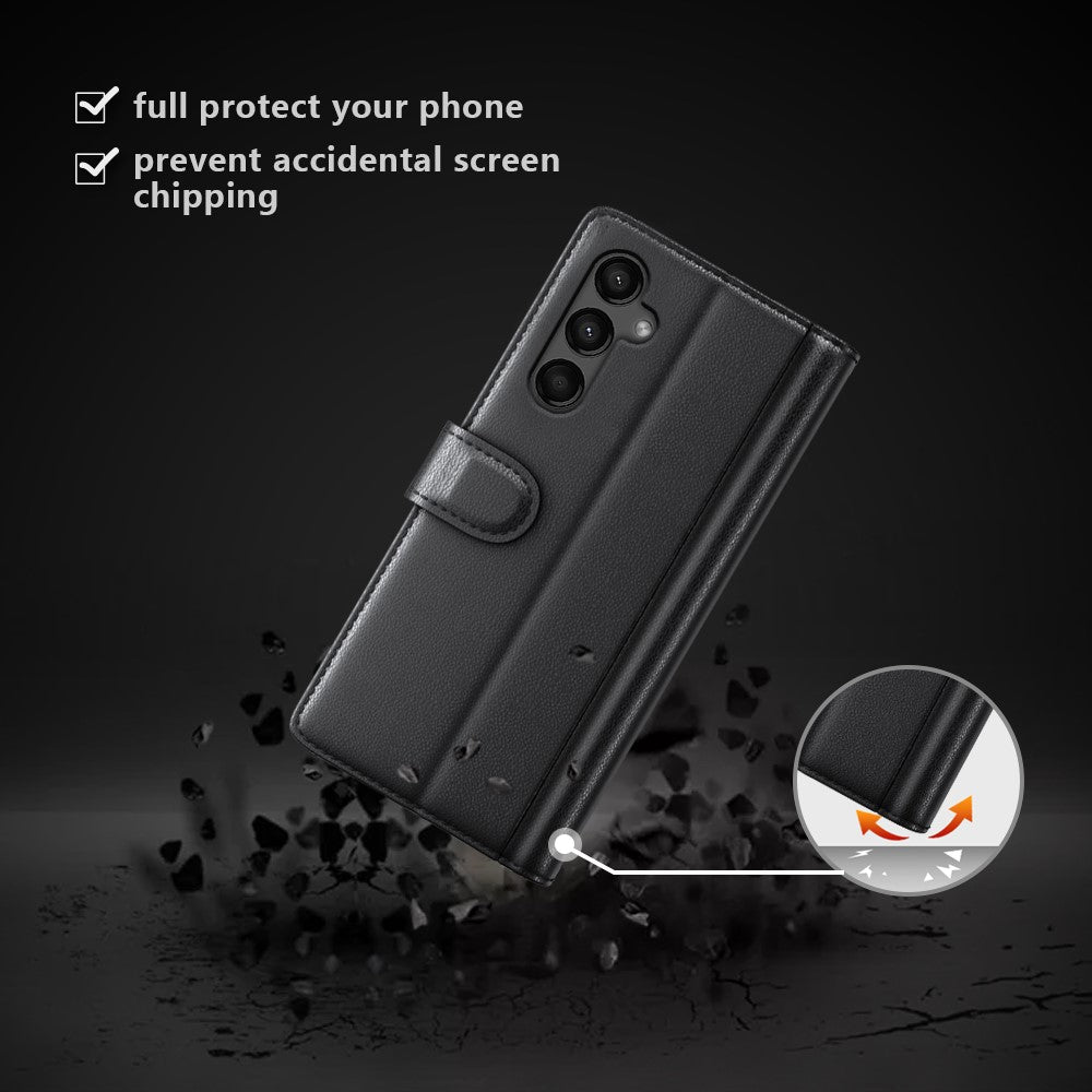 Til Samsung Galaxy A15 5G Etui Ægte Splitlæder Telefoncover med Pungstativ