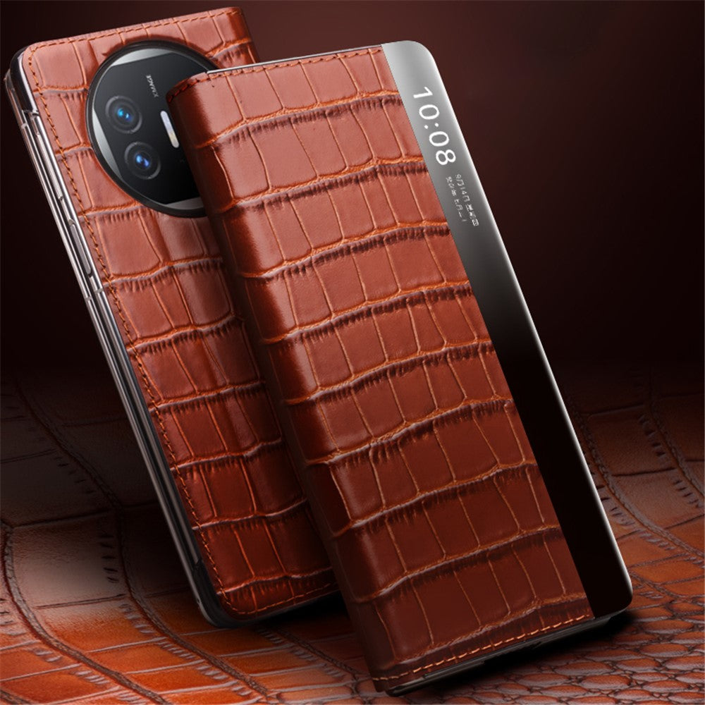QIALINO For Huawei Mate X5 Case Genuine Cow Leather View Window Phone Cover
