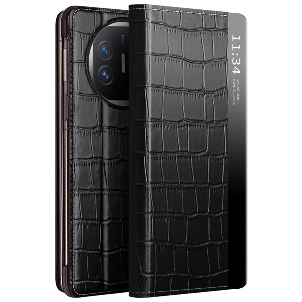 QIALINO For Huawei Mate X5 Case Genuine Cow Leather View Window Phone Cover