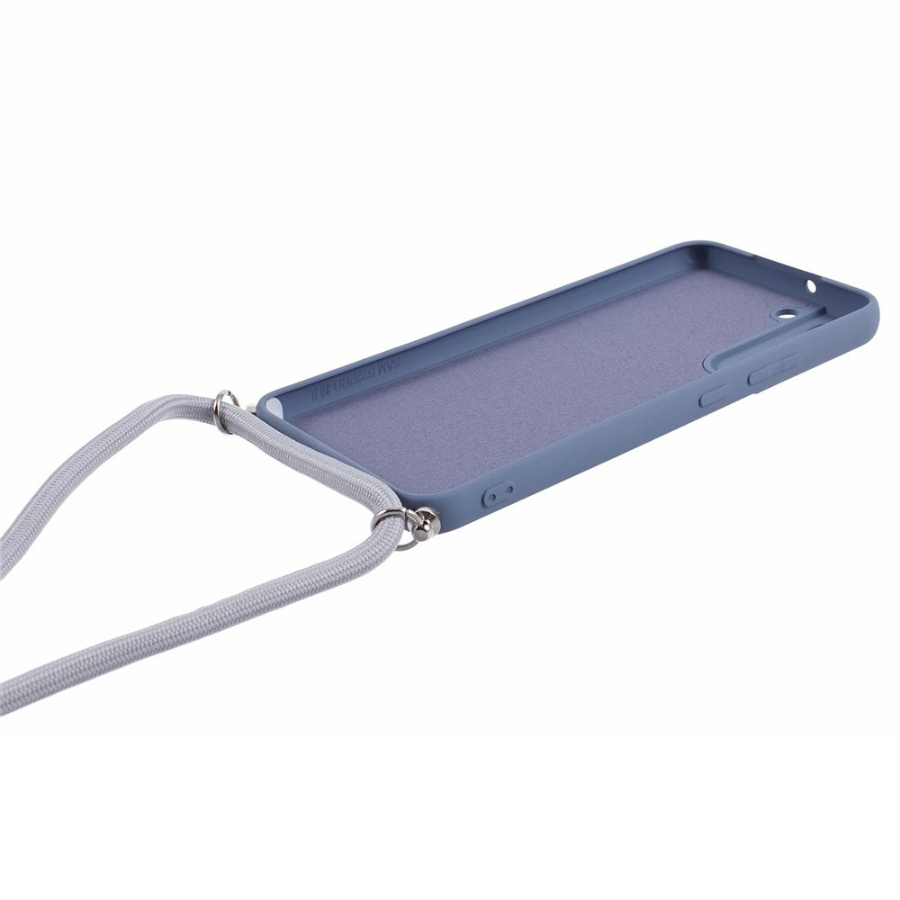 For Samsung Galaxy S21 4G / 5G Case Rubberized Fiber Lining Cover with Long Lanyard