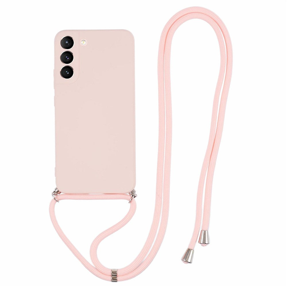 For Samsung Galaxy S21 4G / 5G Case Rubberized Fiber Lining Cover with Long Lanyard