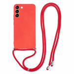 For Samsung Galaxy S21 4G / 5G Case Rubberized Fiber Lining Cover with Long Lanyard