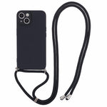 For iPhone 15 TPU Phone Case Fiber Lining Rubberized Cover with Long Lanyard