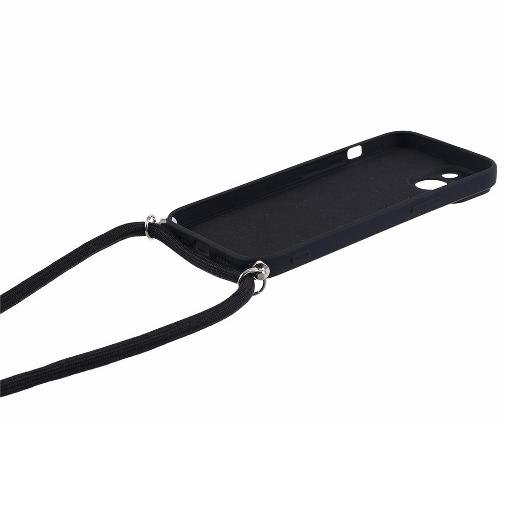 For iPhone 15 TPU Phone Case Fiber Lining Rubberized Cover with Long Lanyard