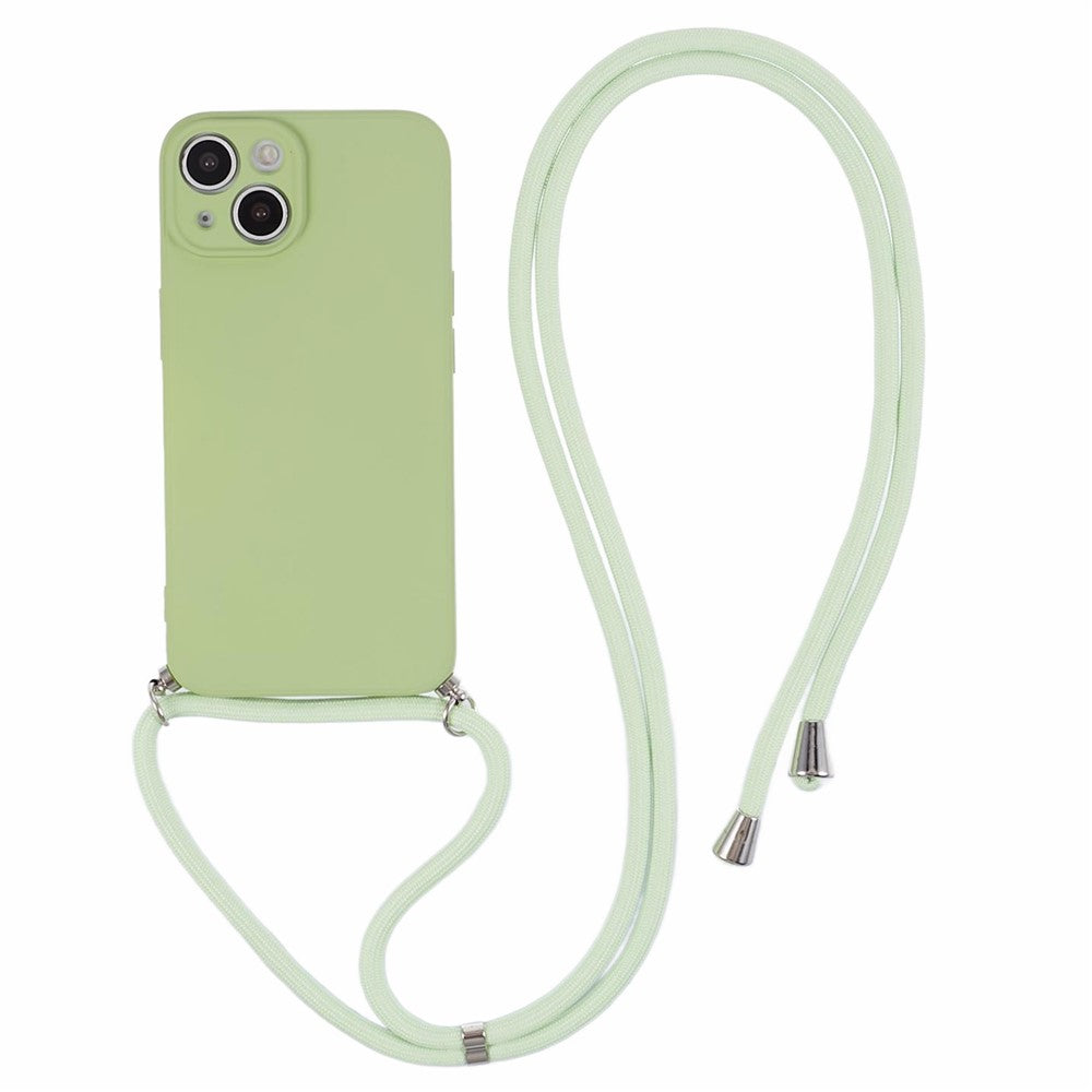 For iPhone 15 TPU Phone Case Fiber Lining Rubberized Cover with Long Lanyard