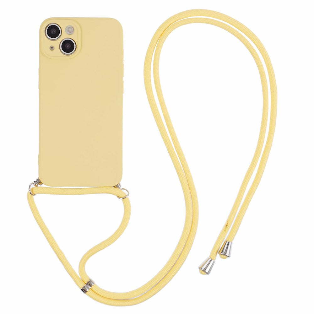 For iPhone 15 TPU Phone Case Fiber Lining Rubberized Cover with Long Lanyard