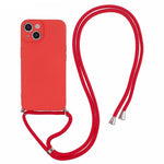 For iPhone 15 TPU Phone Case Fiber Lining Rubberized Cover with Long Lanyard