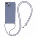 For iPhone 15 TPU Phone Case Fiber Lining Rubberized Cover with Long Lanyard