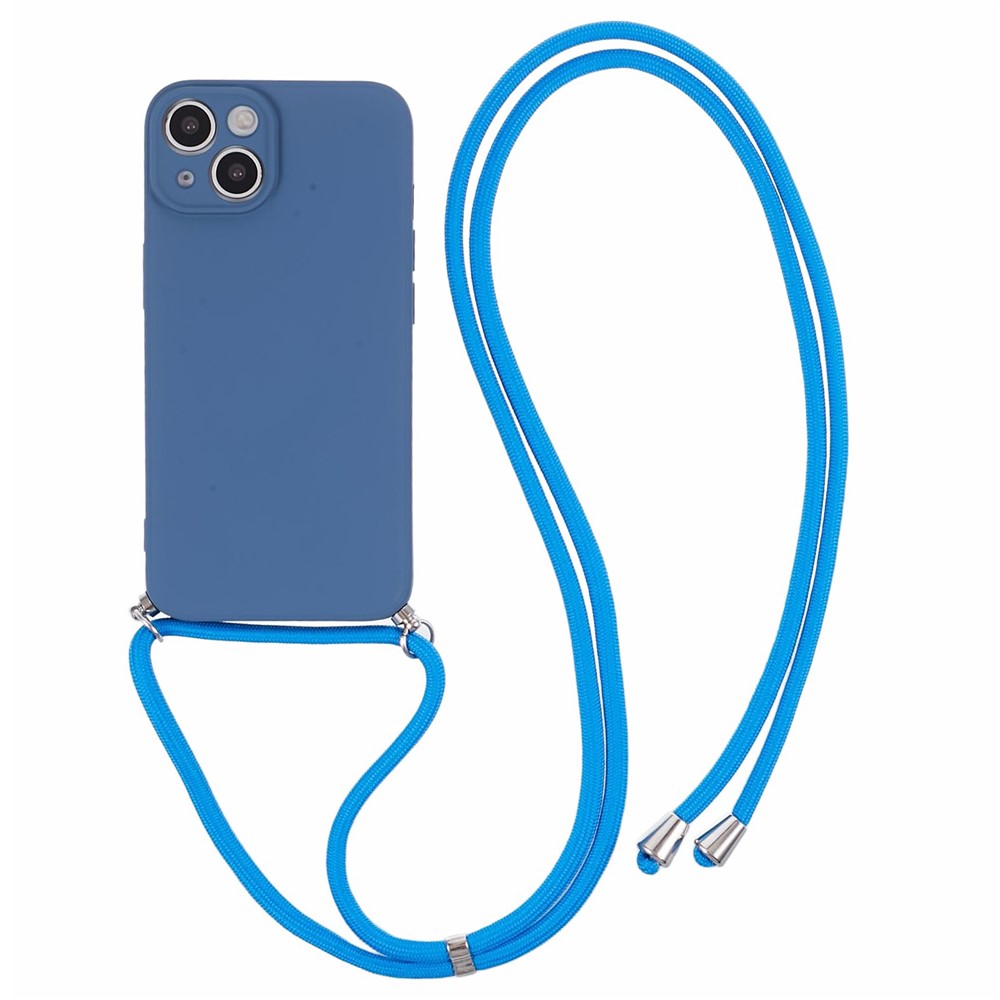 For iPhone 15 TPU Phone Case Fiber Lining Rubberized Cover with Long Lanyard