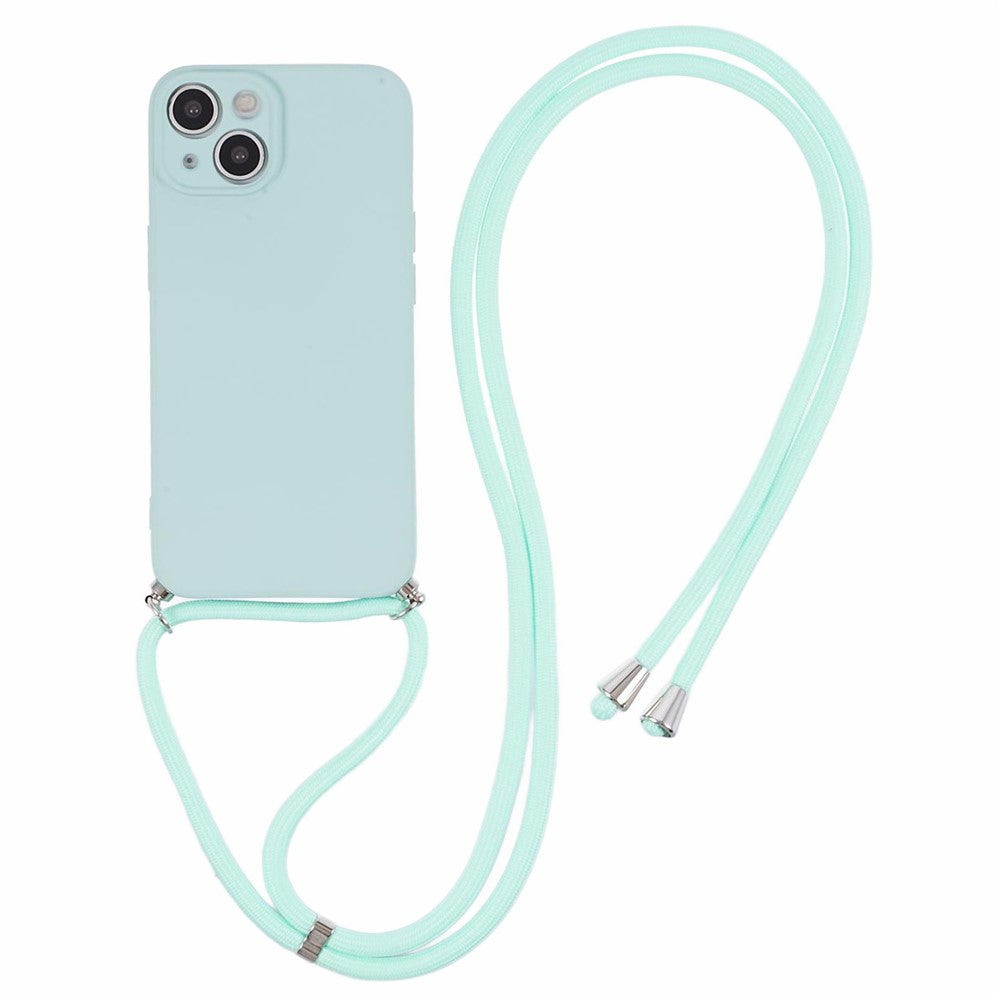 For iPhone 15 TPU Phone Case Fiber Lining Rubberized Cover with Long Lanyard