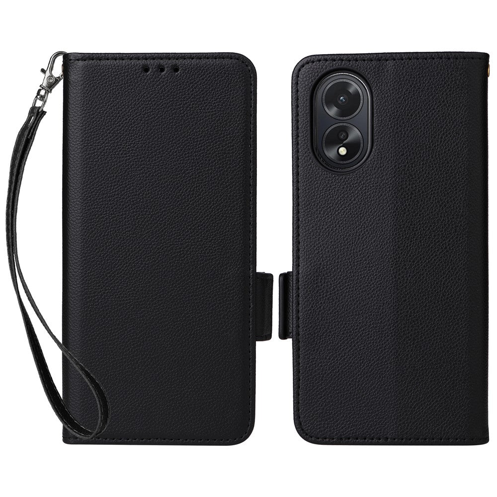 For Oppo A18 4G / A38 4G Phone Case Litchi Texture Stand Wallet Cover with Strap
