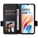 For Oppo A18 4G / A38 4G Phone Case Litchi Texture Stand Wallet Cover with Strap