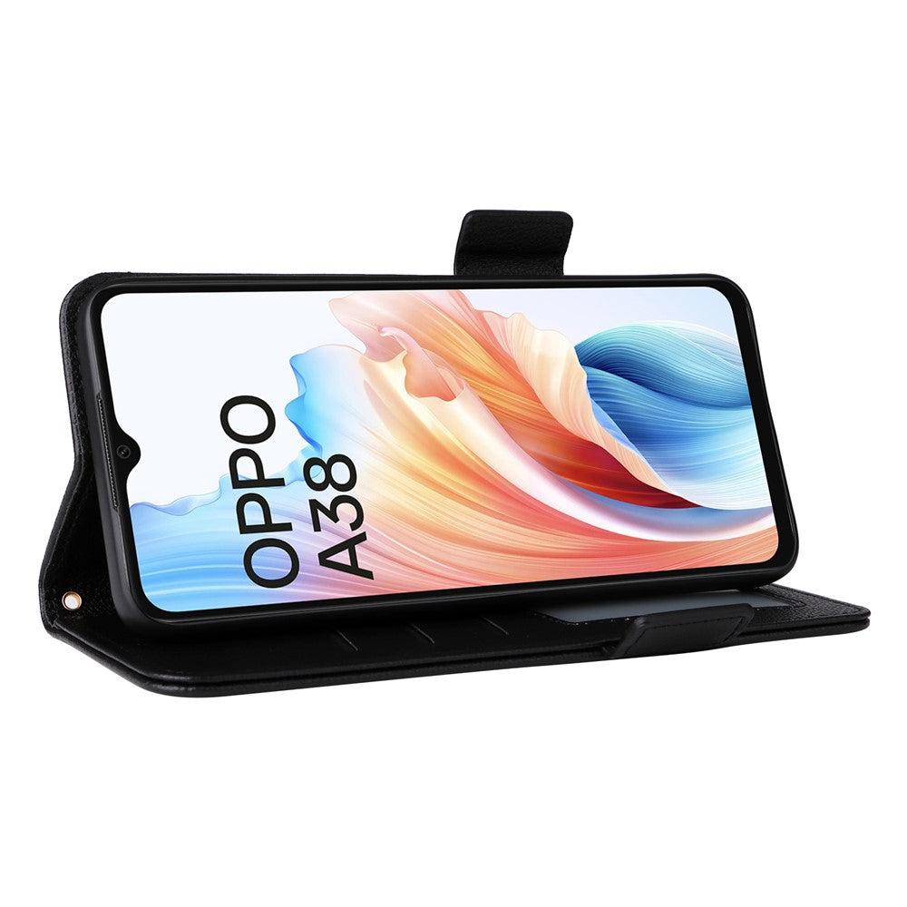 For Oppo A18 4G / A38 4G Phone Case Litchi Texture Stand Wallet Cover with Strap