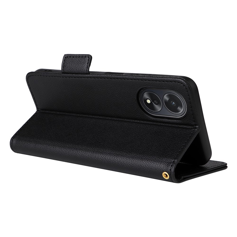 For Oppo A18 4G / A38 4G Phone Case Litchi Texture Stand Wallet Cover with Strap
