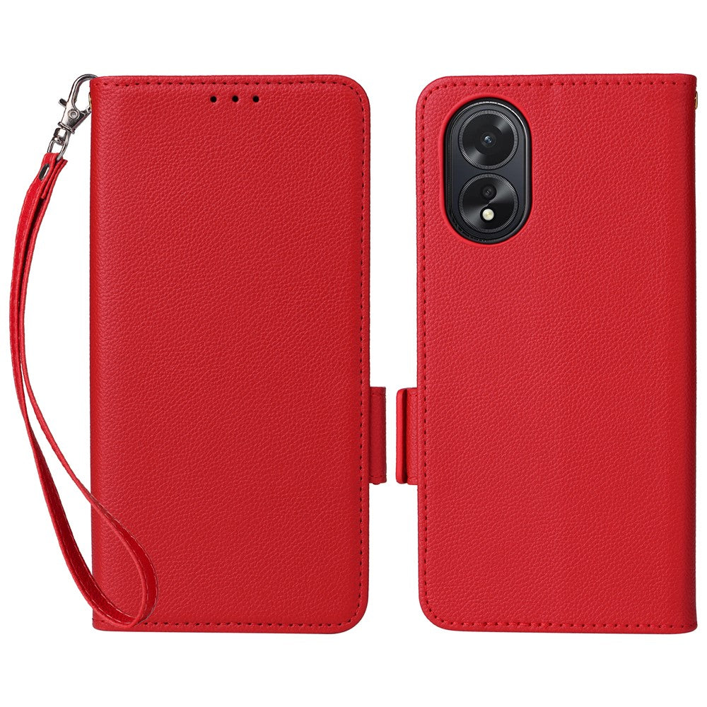For Oppo A18 4G / A38 4G Phone Case Litchi Texture Stand Wallet Cover with Strap