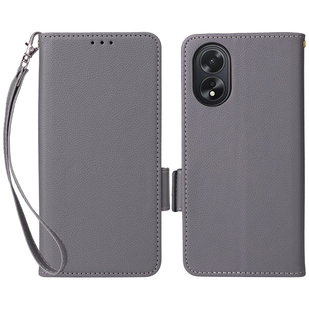 For Oppo A18 4G / A38 4G Phone Case Litchi Texture Stand Wallet Cover with Strap