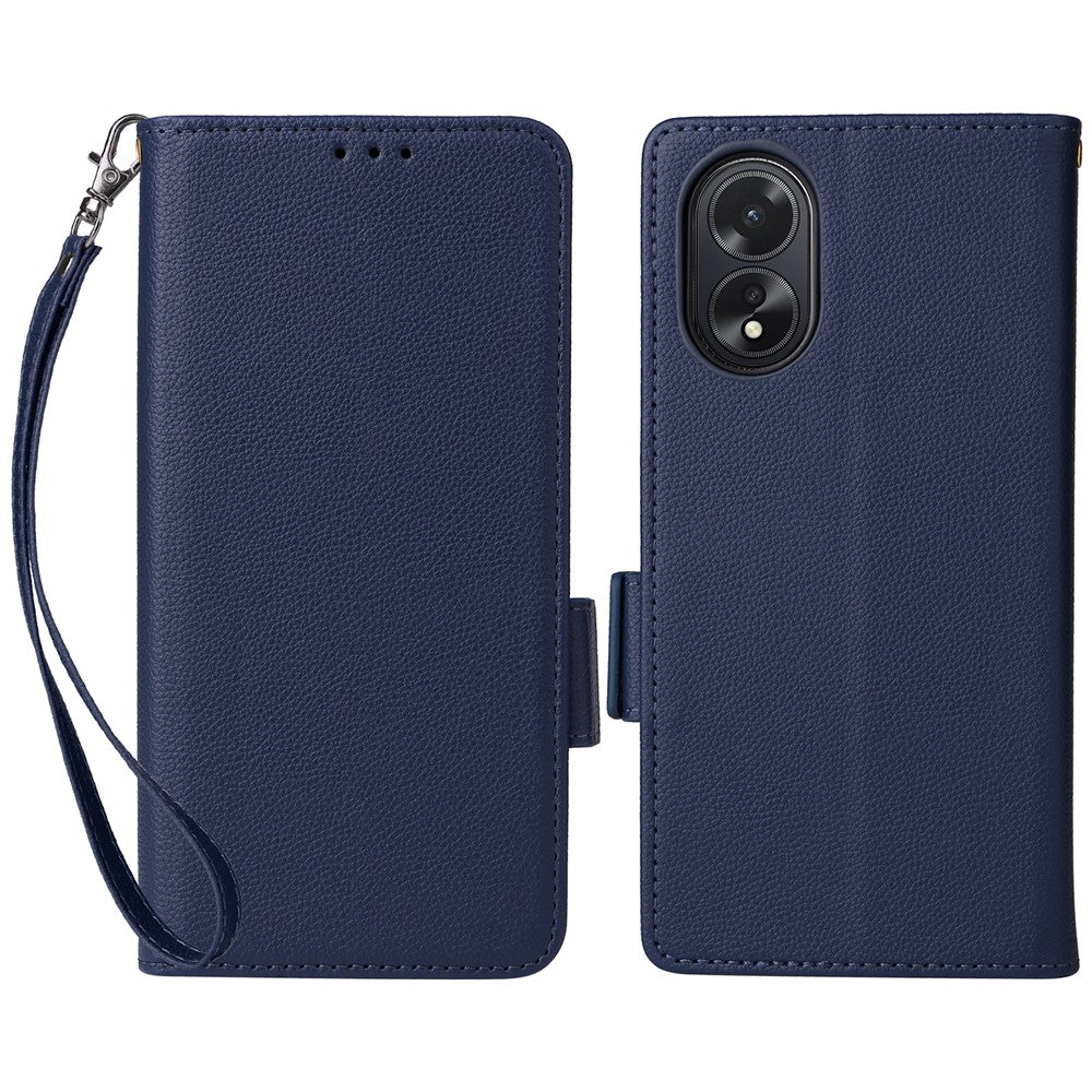 For Oppo A18 4G / A38 4G Phone Case Litchi Texture Stand Wallet Cover with Strap