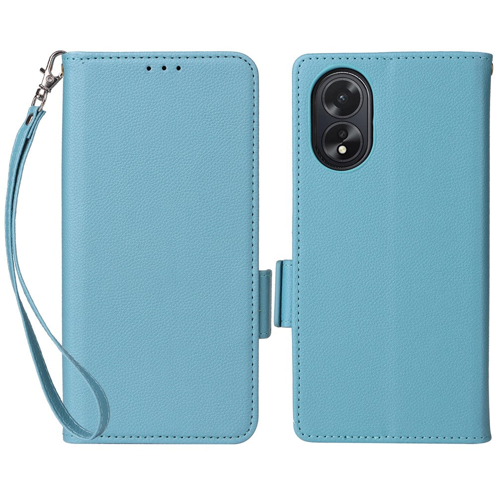 For Oppo A18 4G / A38 4G Phone Case Litchi Texture Stand Wallet Cover with Strap