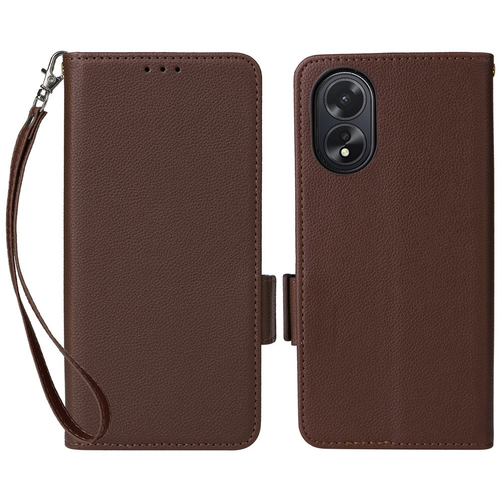 For Oppo A18 4G / A38 4G Phone Case Litchi Texture Stand Wallet Cover with Strap