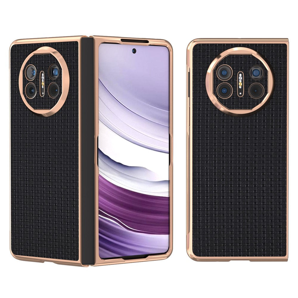 For Huawei Mate X5 Case Electroplating Genuine Cow Leather + PC Non-Slip Phone Cover