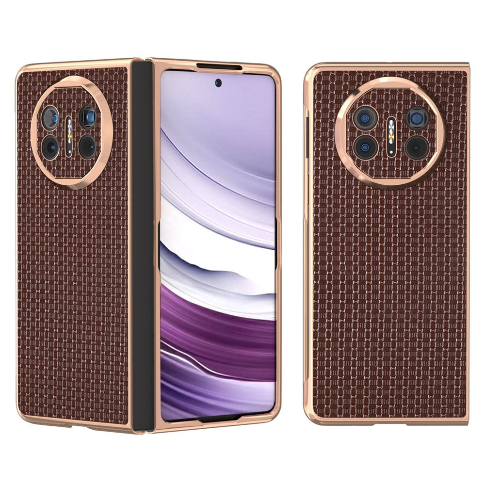 For Huawei Mate X5 Case Electroplating Genuine Cow Leather + PC Non-Slip Phone Cover