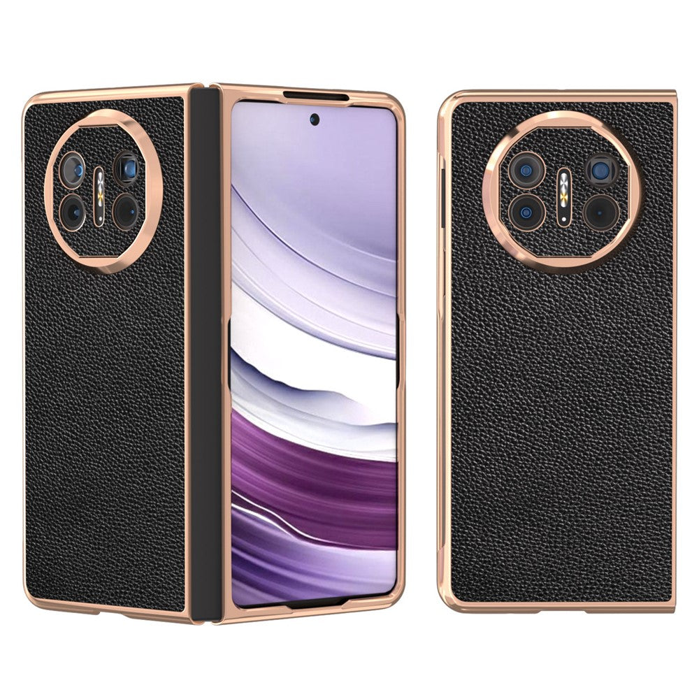 For Huawei Mate X5 Case Genuine Cow Leather + PC Litchi Texture Phone Cover