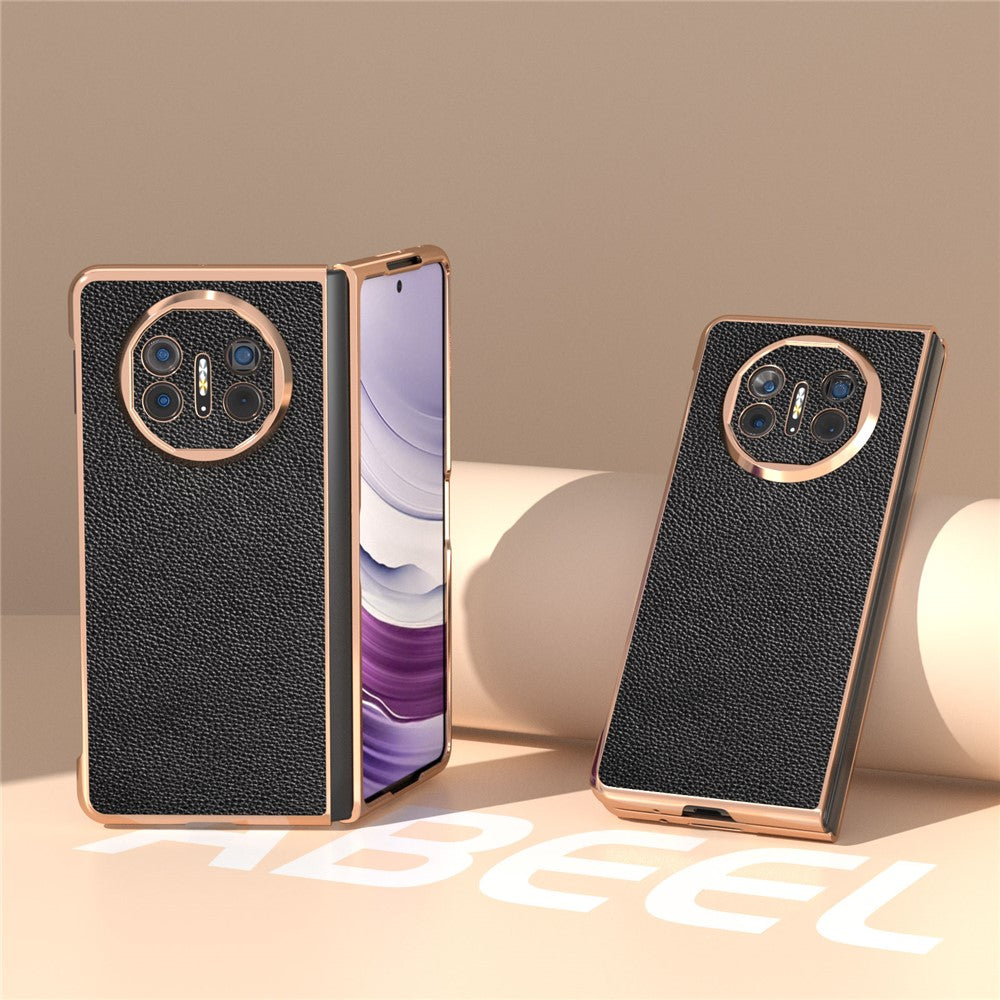 For Huawei Mate X5 Case Genuine Cow Leather + PC Litchi Texture Phone Cover