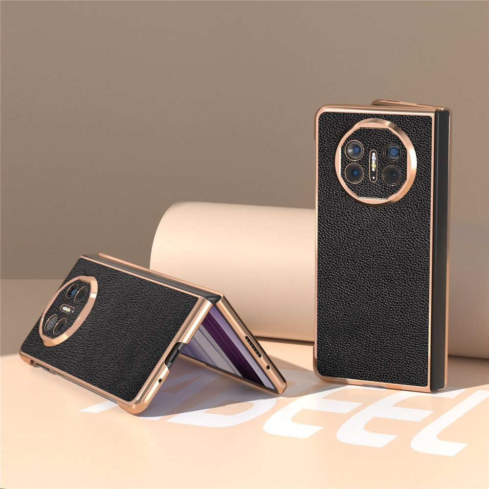 For Huawei Mate X5 Case Genuine Cow Leather + PC Litchi Texture Phone Cover
