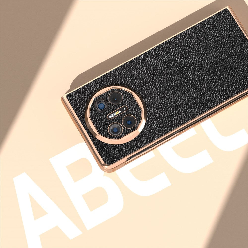 For Huawei Mate X5 Case Genuine Cow Leather + PC Litchi Texture Phone Cover