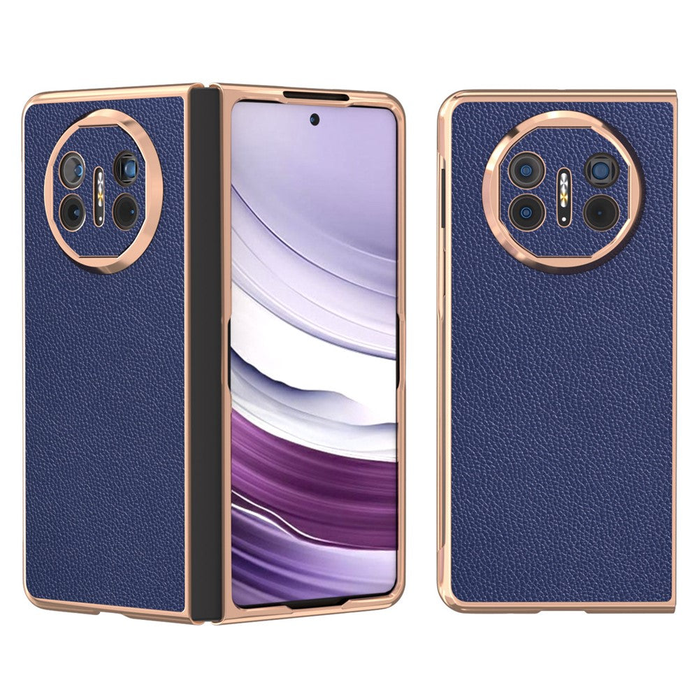 For Huawei Mate X5 Case Genuine Cow Leather + PC Litchi Texture Phone Cover