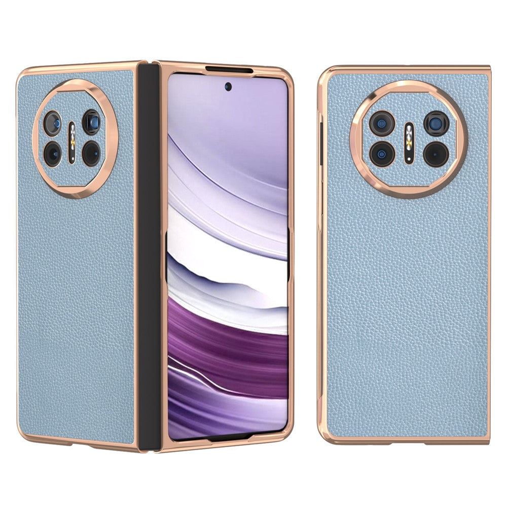 For Huawei Mate X5 Case Genuine Cow Leather + PC Litchi Texture Phone Cover
