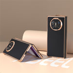 For Huawei Mate X5 Case Genuine Cow Leather+PC Silky Feeling Electroplating Phone Cover