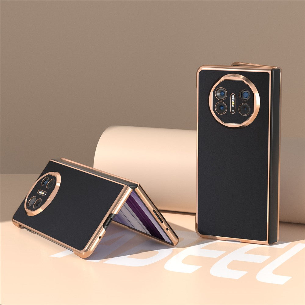 For Huawei Mate X5 Case Genuine Cow Leather+PC Silky Feeling Electroplating Phone Cover
