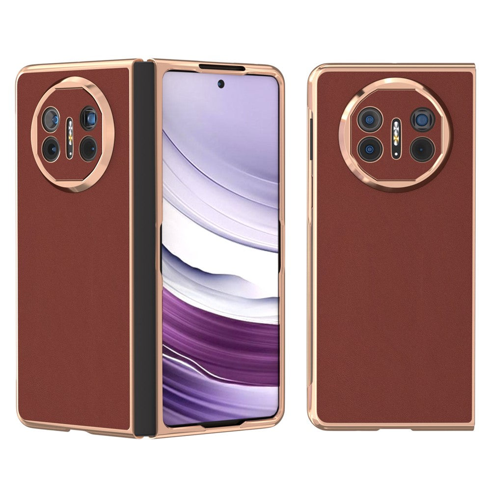 For Huawei Mate X5 Case Genuine Cow Leather+PC Silky Feeling Electroplating Phone Cover