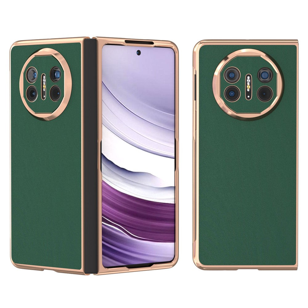 For Huawei Mate X5 Case Genuine Cow Leather+PC Silky Feeling Electroplating Phone Cover