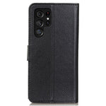 Samsung Galaxy S24 Ultra-skal i litchitexturerat läder med stativ, plånbok
