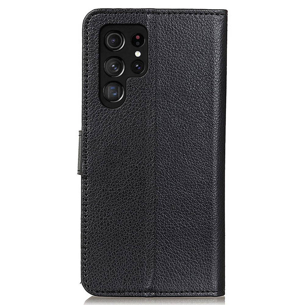 Samsung Galaxy S24 Ultra-skal i litchitexturerat läder med stativ, plånbok