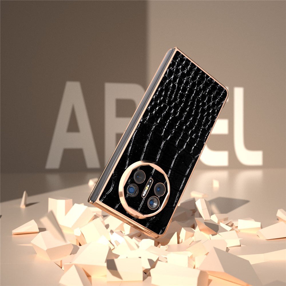 For Huawei Mate X5 5G Case Crocodile Pattern Genuine Cow Leather Coated Phone Cover