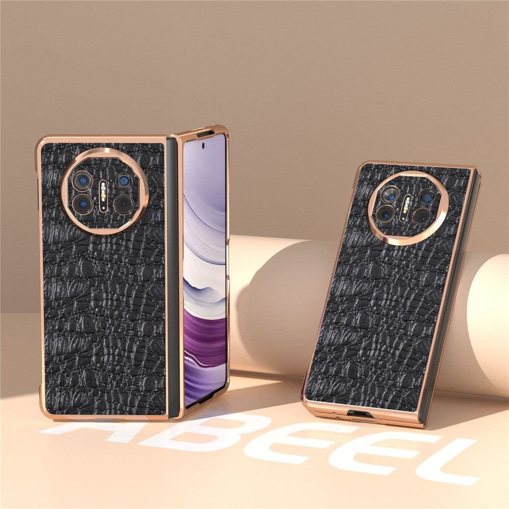 For Huawei Mate X5 5G Case Genuine Cow Leather+PC Non-Slip Electroplated Phone Cover