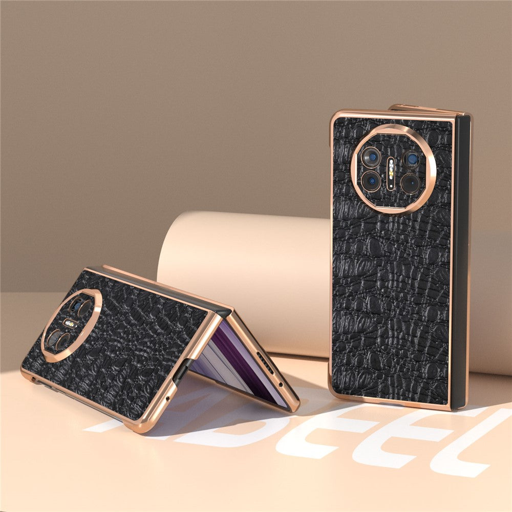For Huawei Mate X5 5G Case Genuine Cow Leather+PC Non-Slip Electroplated Phone Cover