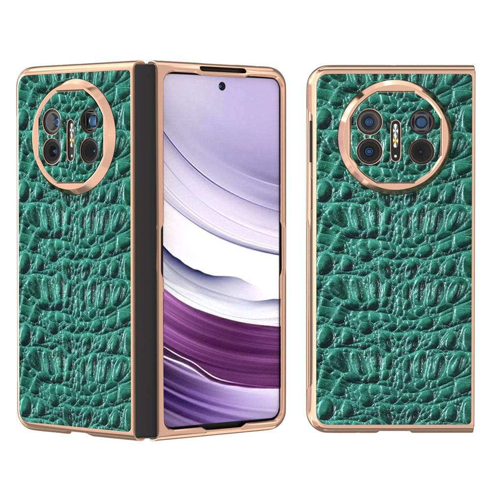 For Huawei Mate X5 5G Case Genuine Cow Leather+PC Non-Slip Electroplated Phone Cover