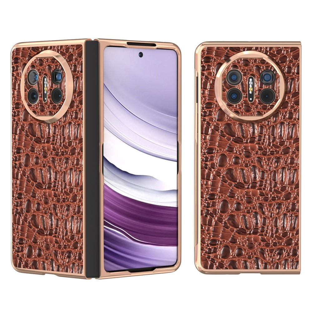 For Huawei Mate X5 5G Case Genuine Cow Leather+PC Non-Slip Electroplated Phone Cover