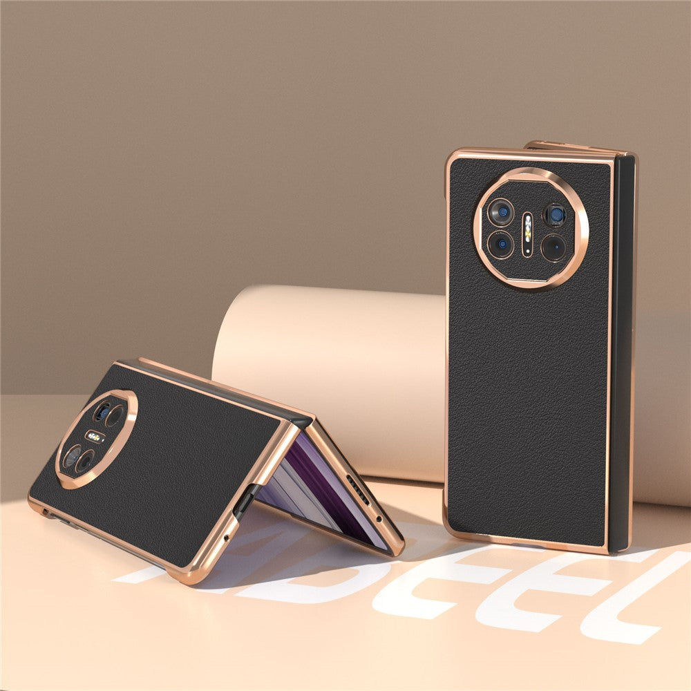 For Huawei Mate X5 5G Case Genuine Cow Leather+PC Electroplated Protective Phone Cover