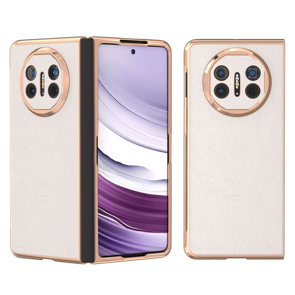 For Huawei Mate X5 5G Case Genuine Cow Leather+PC Electroplated Protective Phone Cover